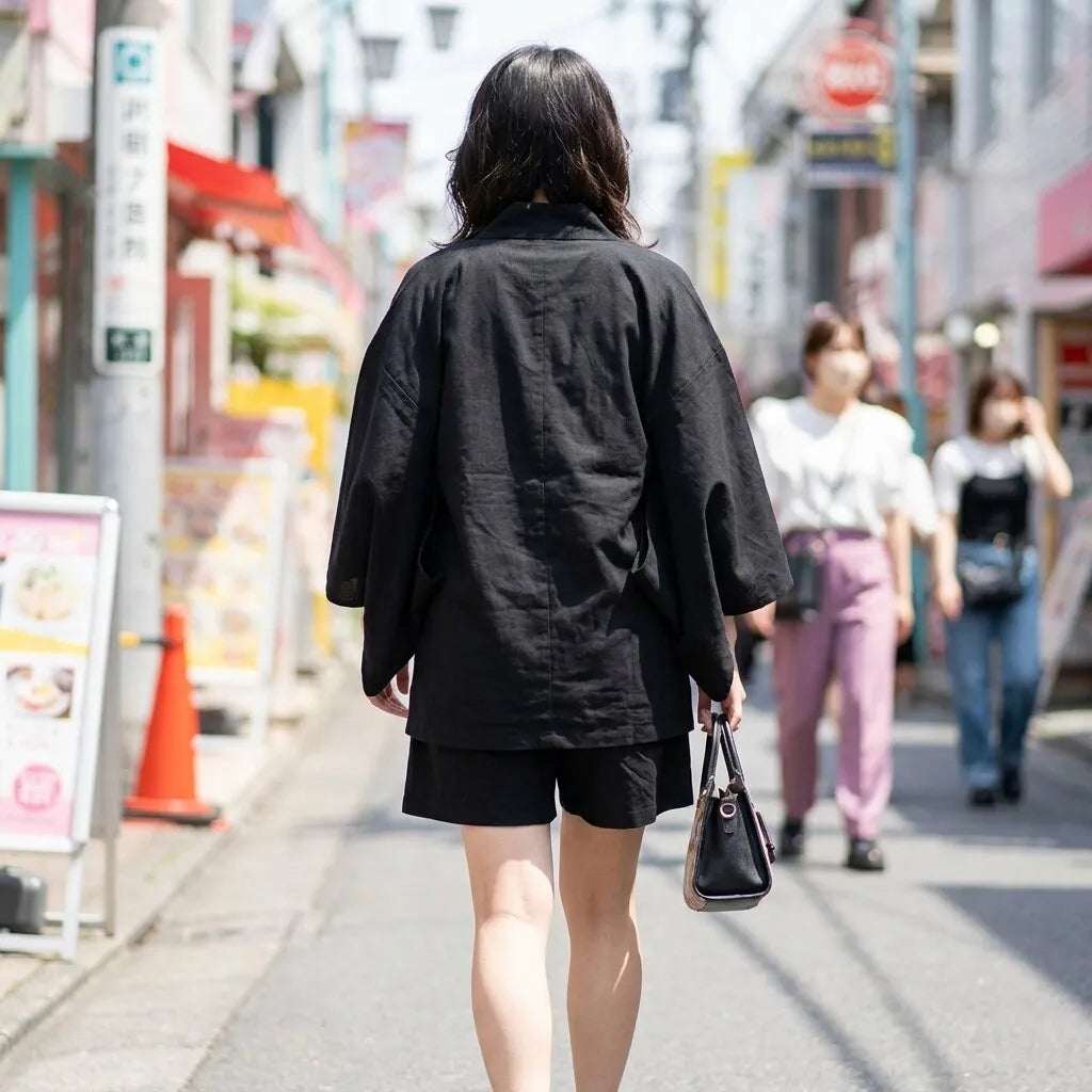 Haori Homme Noir Monochrome Sans Motif