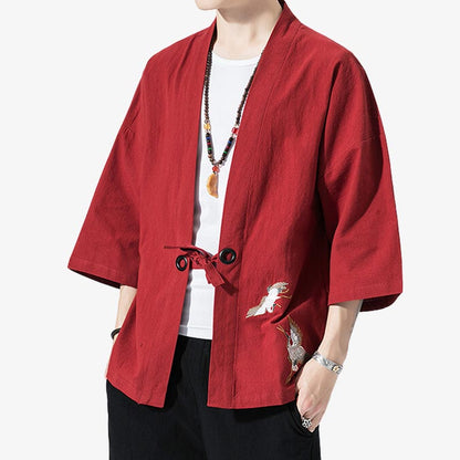 Haori Traditionnel en Coton Grues Brodées