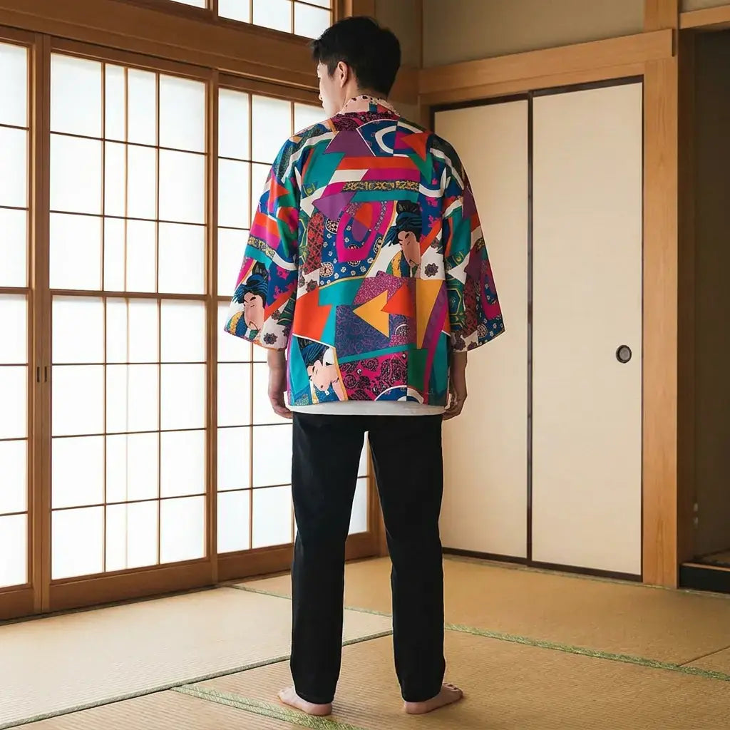 Haori Montsuki Motif Kanji Style Ukiyo-e