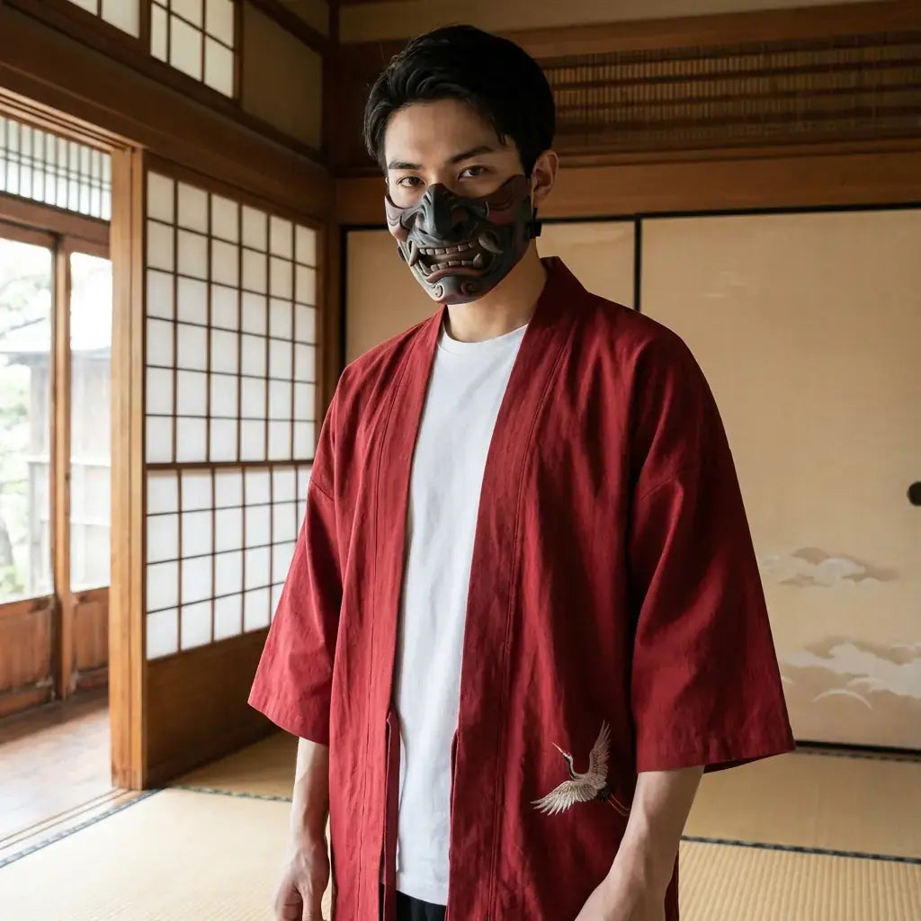 Haori Traditionnel en Coton Grues Brodées