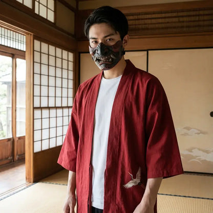 Haori Traditionnel en Coton Grues Brodées
