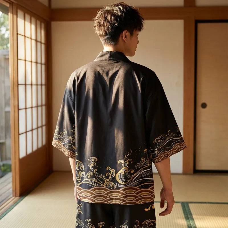 Haori Vague Japonaise avec Short Assorti