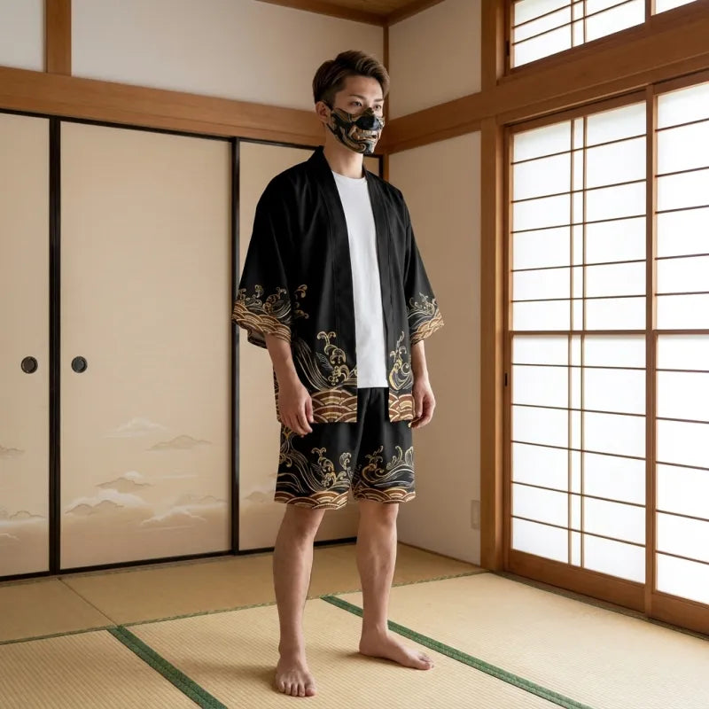 Haori Vague Japonaise avec Short Assorti