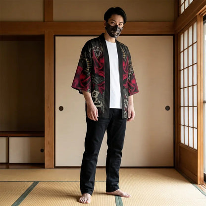 Haori Yokai Noir et Rouge Démon Oni