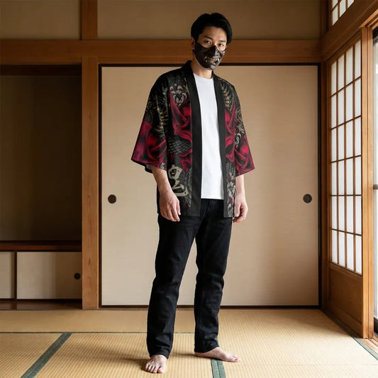 Haori Yokai Noir et Rouge Démon Oni