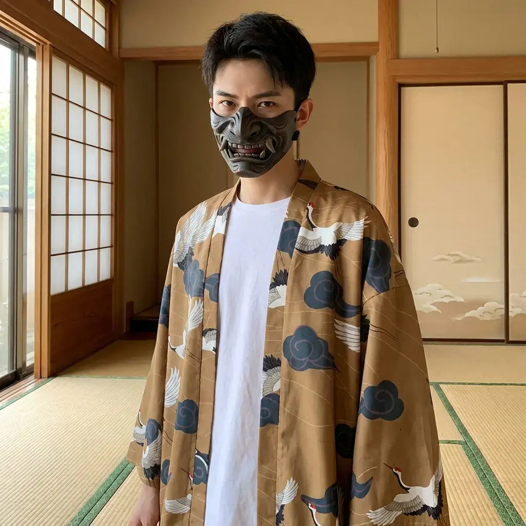 Haori Grues et Nuages Kumo en Polyester