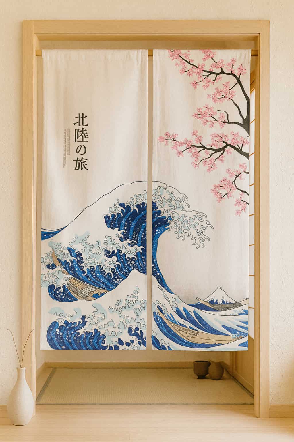 Noren Grande Vague de Kanagawa et Cerisier
