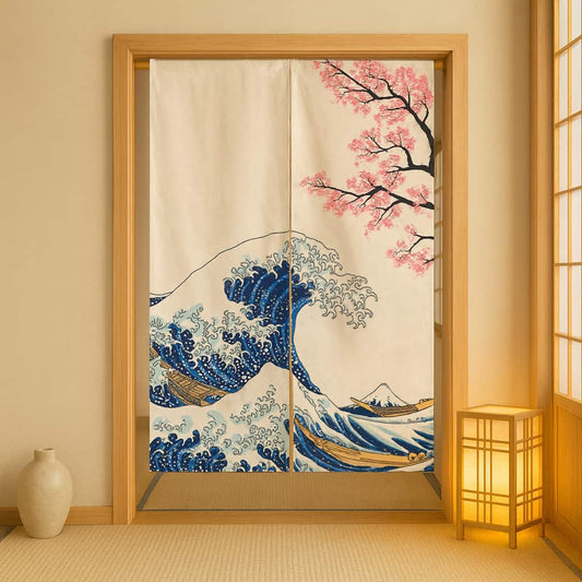 Noren Grande Vague de Kanagawa et Cerisier