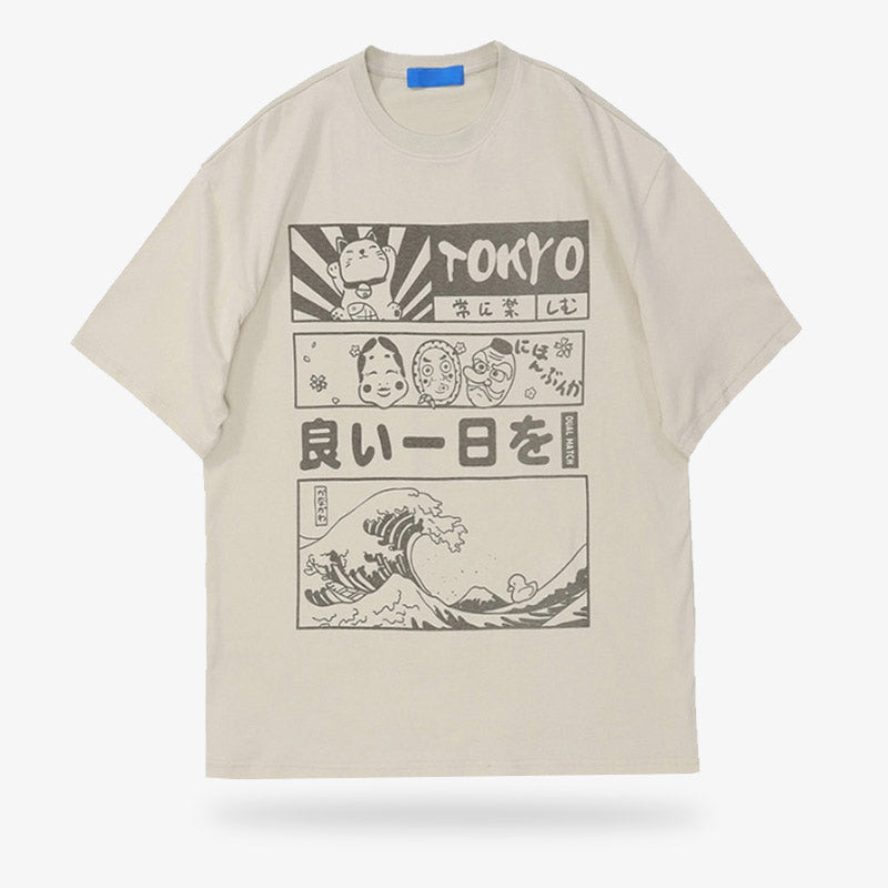 Maneki Neko T-Shirt Tokyo et Grande Vague