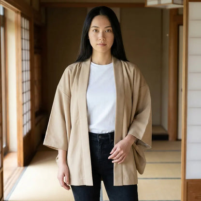 Haori Femme Longueur Mi-Hanche Manches Kimono