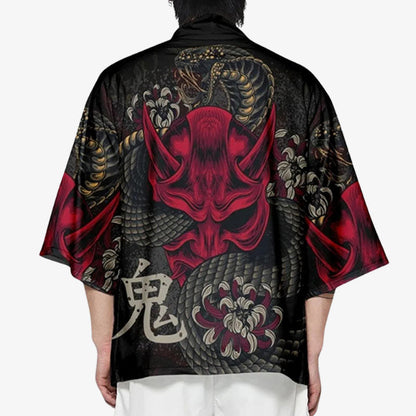 Haori Yokai Noir et Rouge Démon Oni