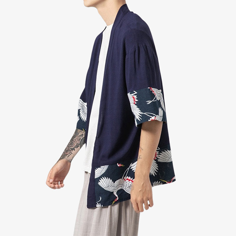 Haori Homme Traditionnel Tsuru Coton Lin