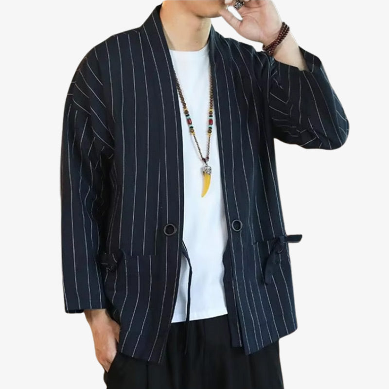 Haori Homme Marine à Rayures Verticales