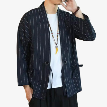Haori Homme Marine à Rayures Verticales