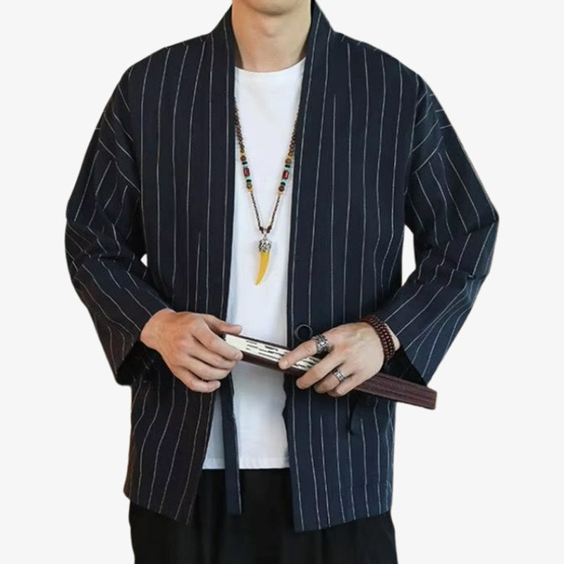 Haori Homme Marine à Rayures Verticales