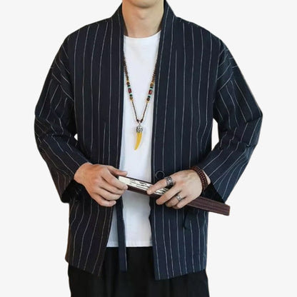 Haori Homme Marine à Rayures Verticales