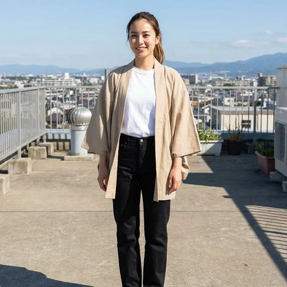 Haori Femme Longueur Mi-Hanche Manches Kimono