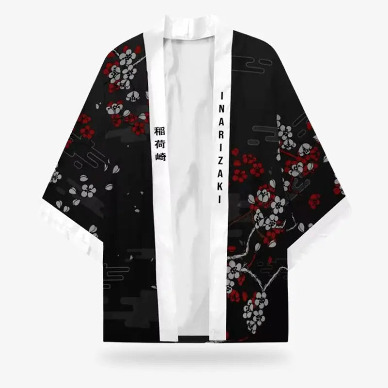Haori Kitsune Sakura sur Fond Noir