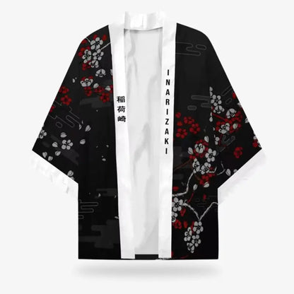Haori Kitsune Sakura sur Fond Noir
