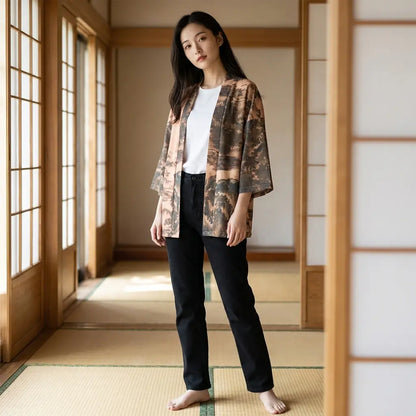 Haori Streetwear Paysage Ukiyo-e au Dos