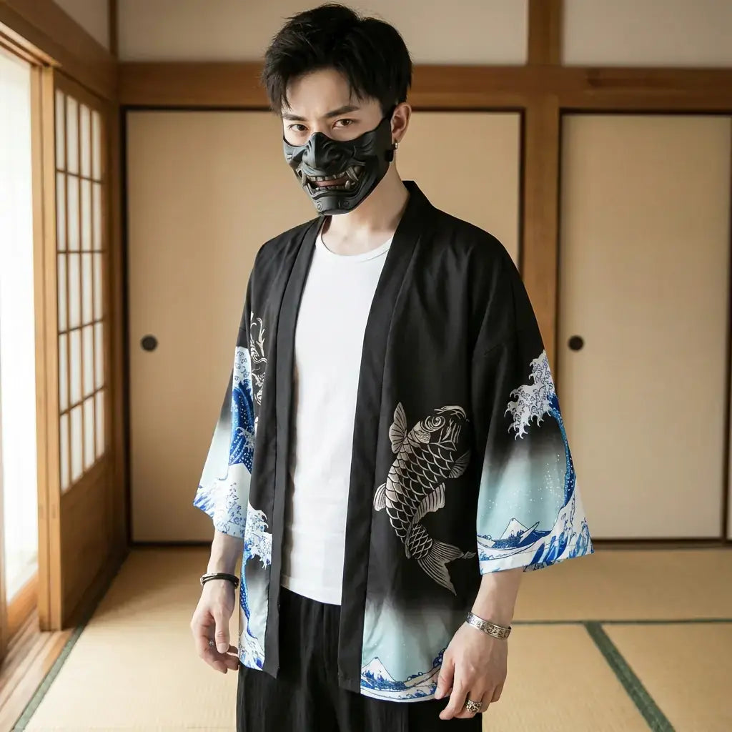 Veste Kimono Homme Vague Koi et Dragon