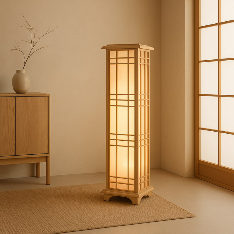 Lampadaire Japonais Shoji en Bois de Bambou