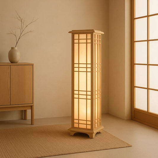 Lampadaire Japonais Shoji en Bois de Bambou