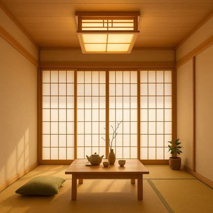 Plafonnier Japonais Shoji en Bois de Bambou