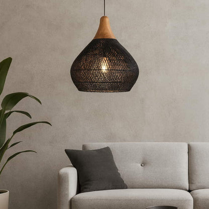 Lampe Suspension Japonaise Tressée en Bois