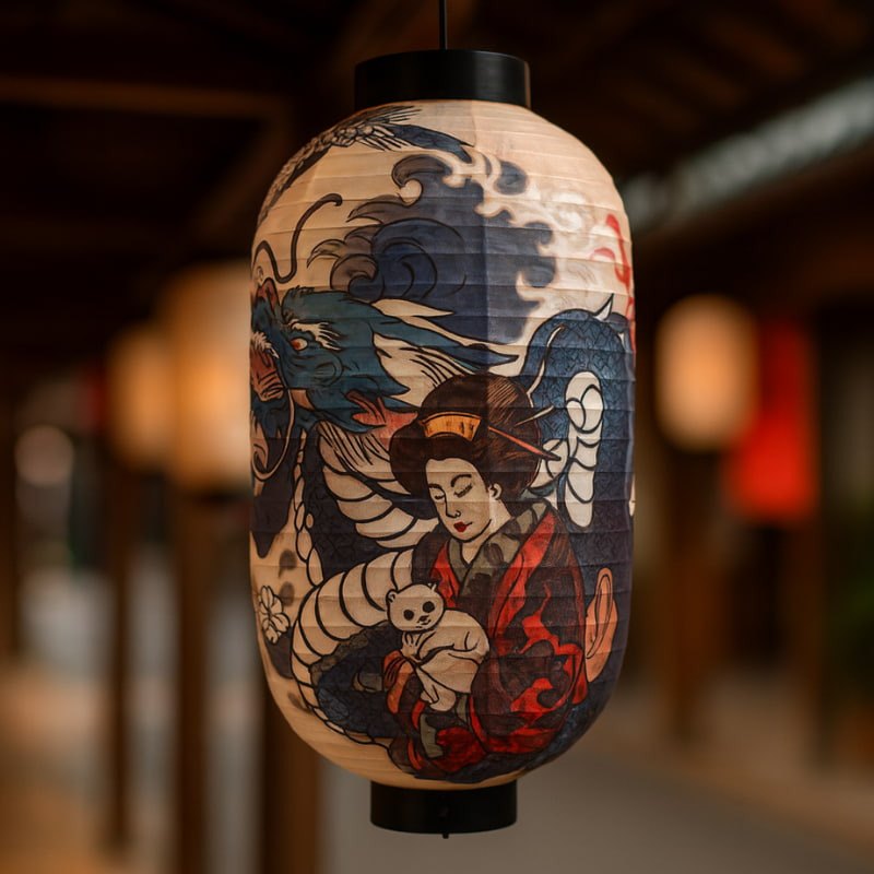 Lanterne Japonaise Irezumi Vagues et Dragon