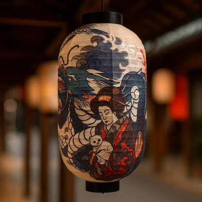 Lanterne Japonaise Irezumi Vagues et Dragon
