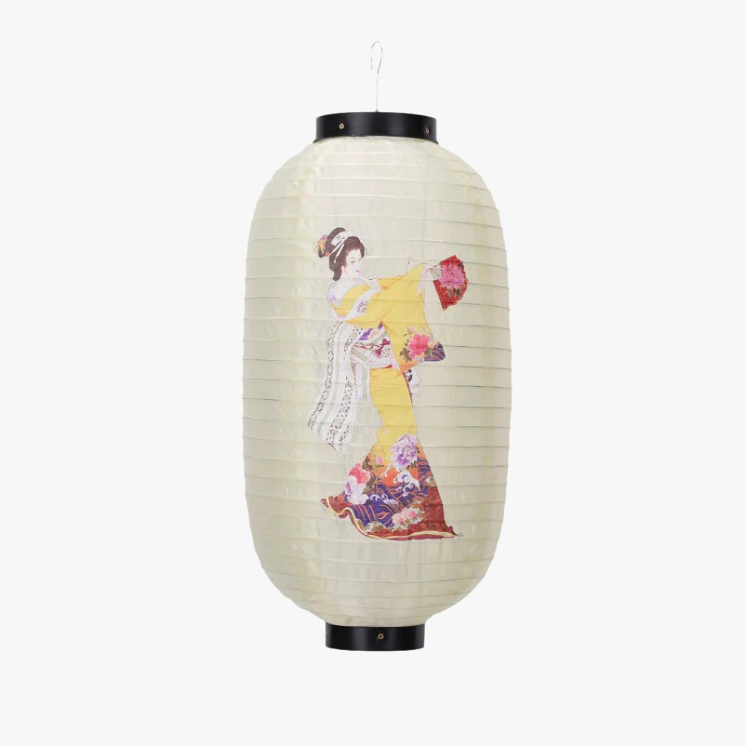 Lanterne Japonaise Blanche Geisha à l'Éventail