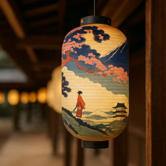 Lanterne Japonaise Ukiyo-e Sakura et Mont Fuji