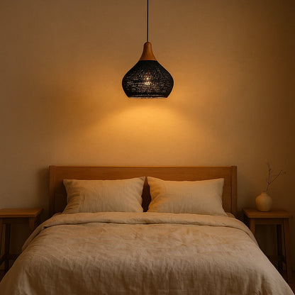 Lampe Suspension Japonaise Tressée en Bois