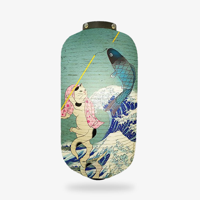 Lanterne Japonaise Chat Pêcheur et Carpe Koï