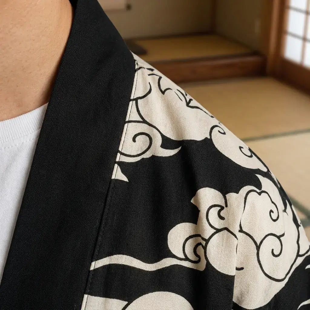 Haori Noir Face-à-Face Oni et Kitsune