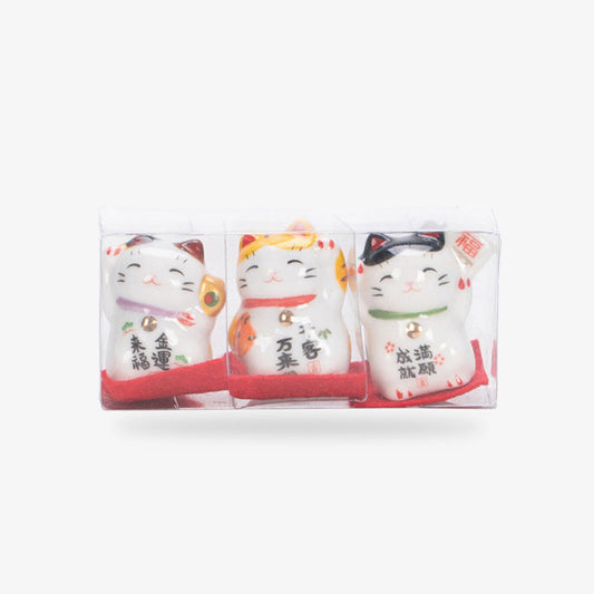Maneki Neko Blanc Lot de 3 en Résine