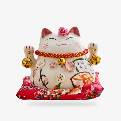 Maneki Neko Deux Pattes Levées Éventail 11 cm