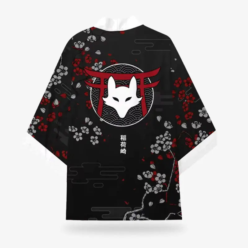 Haori Kitsune Sakura sur Fond Noir