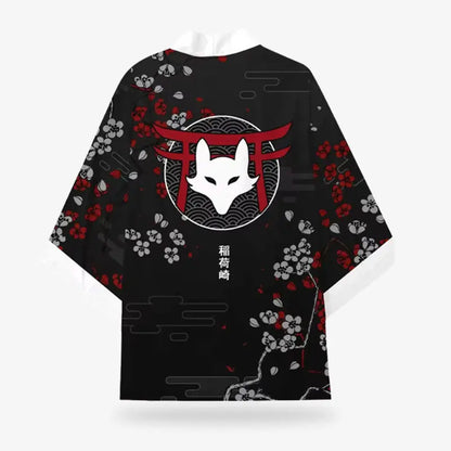 Haori Kitsune Sakura sur Fond Noir