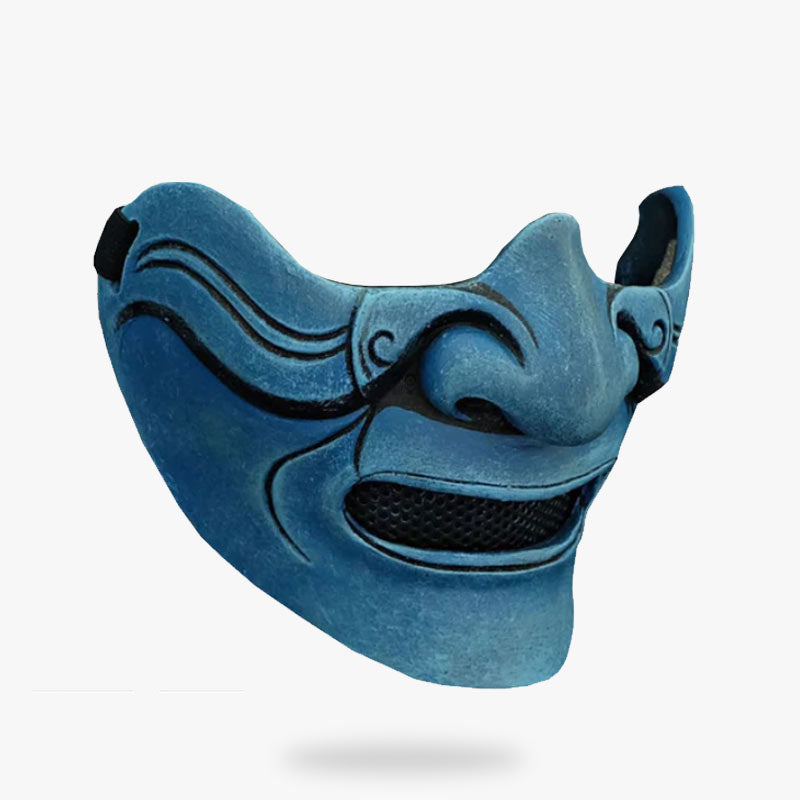 Masque Samouraï Bleu Yurei Sculpté Main