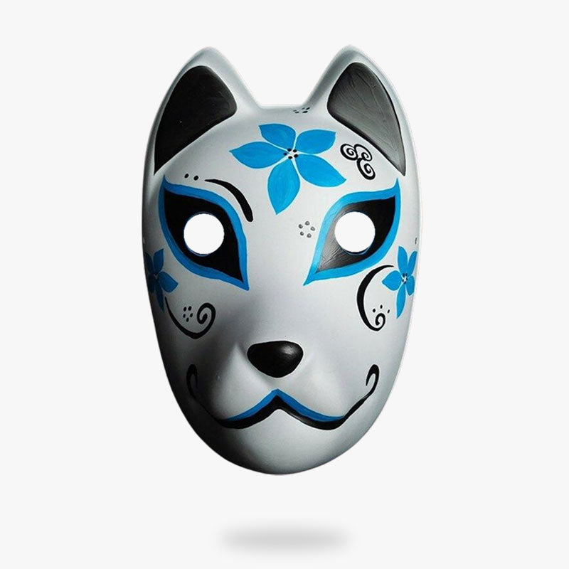 Masque Kitsune Motif Sakura Peint Main