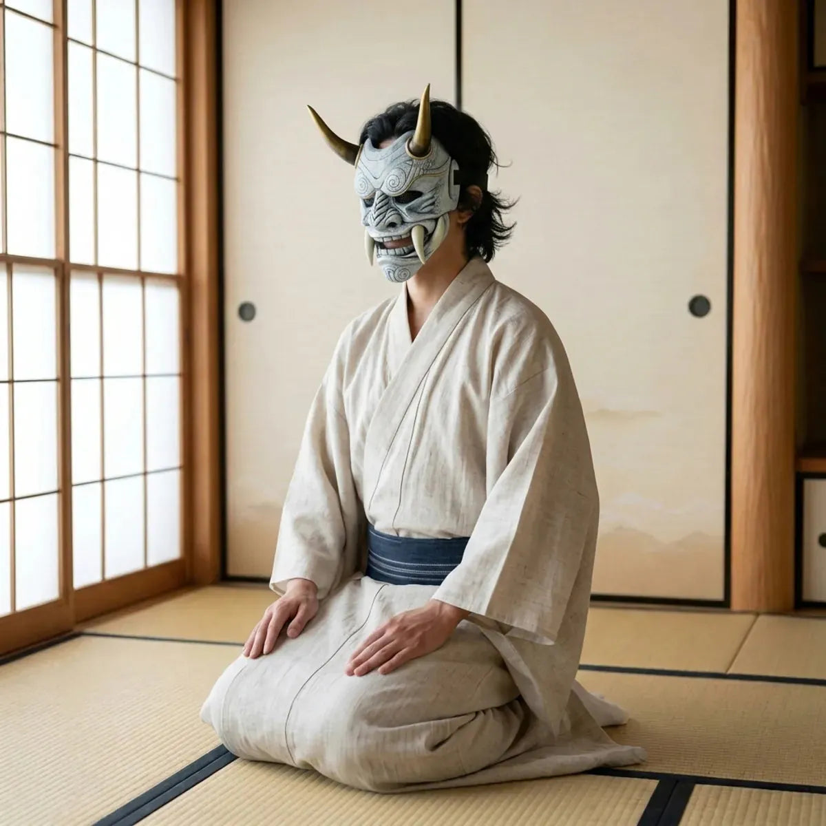 Masque Oni Japonais en Fibre de Verre Façonnée Main