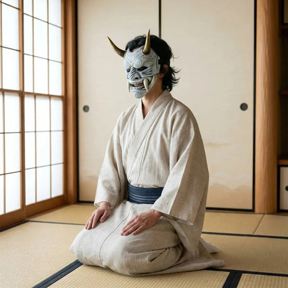 Masque Oni Japonais en Fibre de Verre Façonnée Main