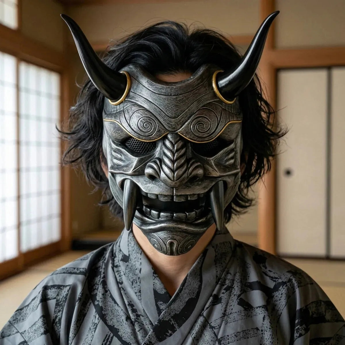Masque Japonais Kabuki Oni en Fibre de Verre