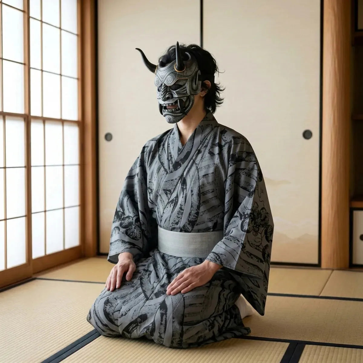 Masque Japonais Kabuki Oni en Fibre de Verre