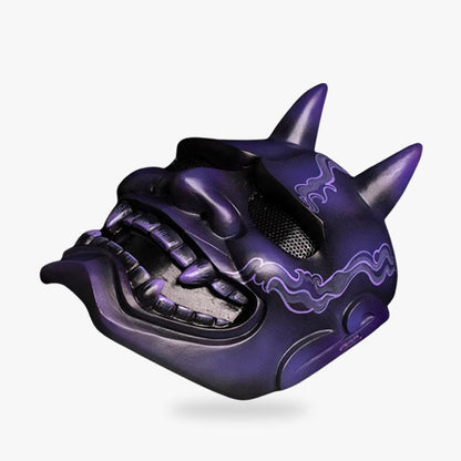Masque Oni Bleu avec Plaques d'Acier aux Yeux