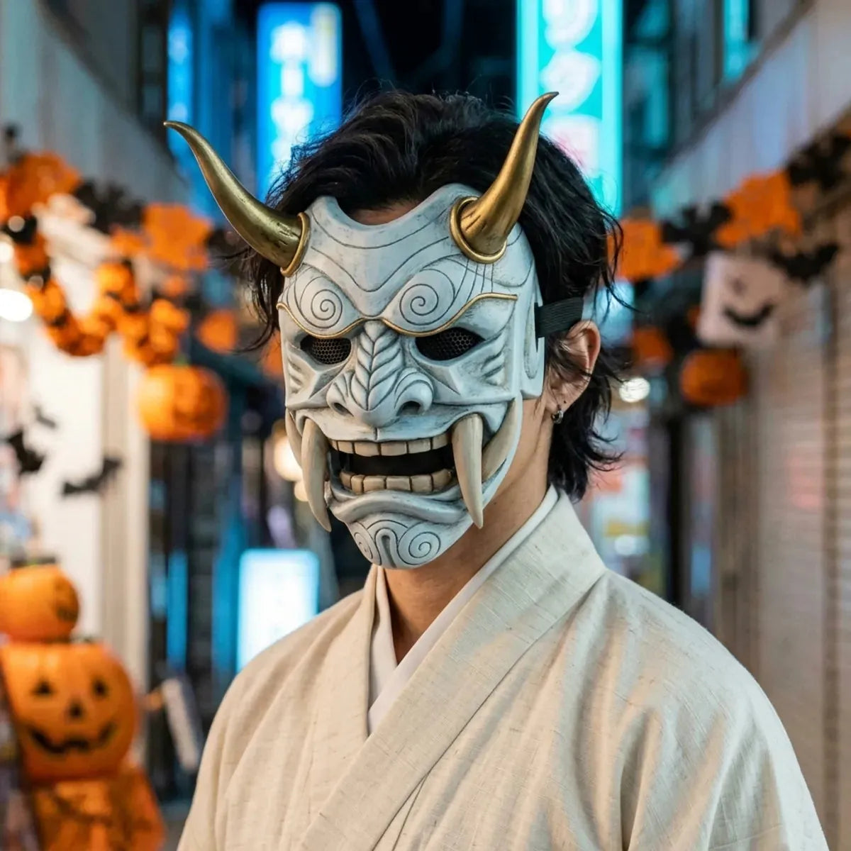 Masque Oni Japonais en Fibre de Verre Façonnée Main