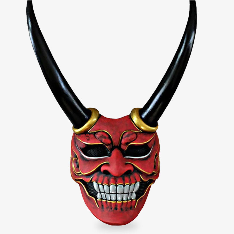 Masque Japonais Démon Rouge Peint à la Main