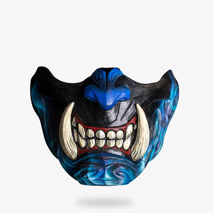 Masque Japonais Démon Bleu Demi-Masque Samouraï